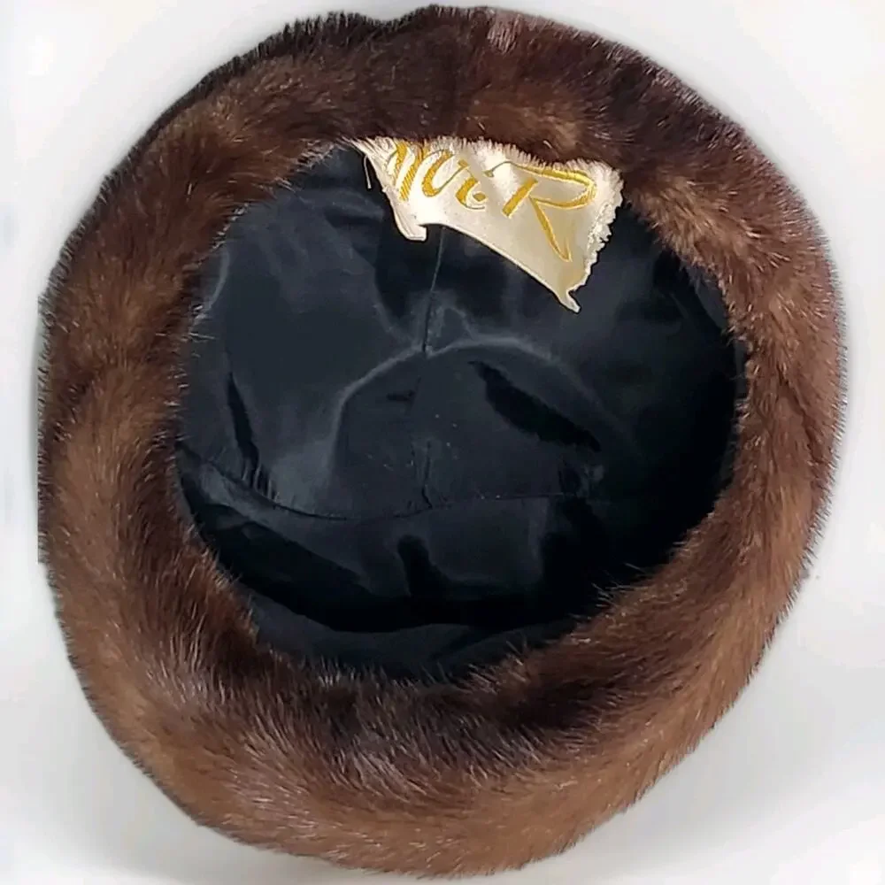 John T Shayne Chicago Mr R Vintage 50s 100% Real Mink Fur Hat w/ Box Brown XS